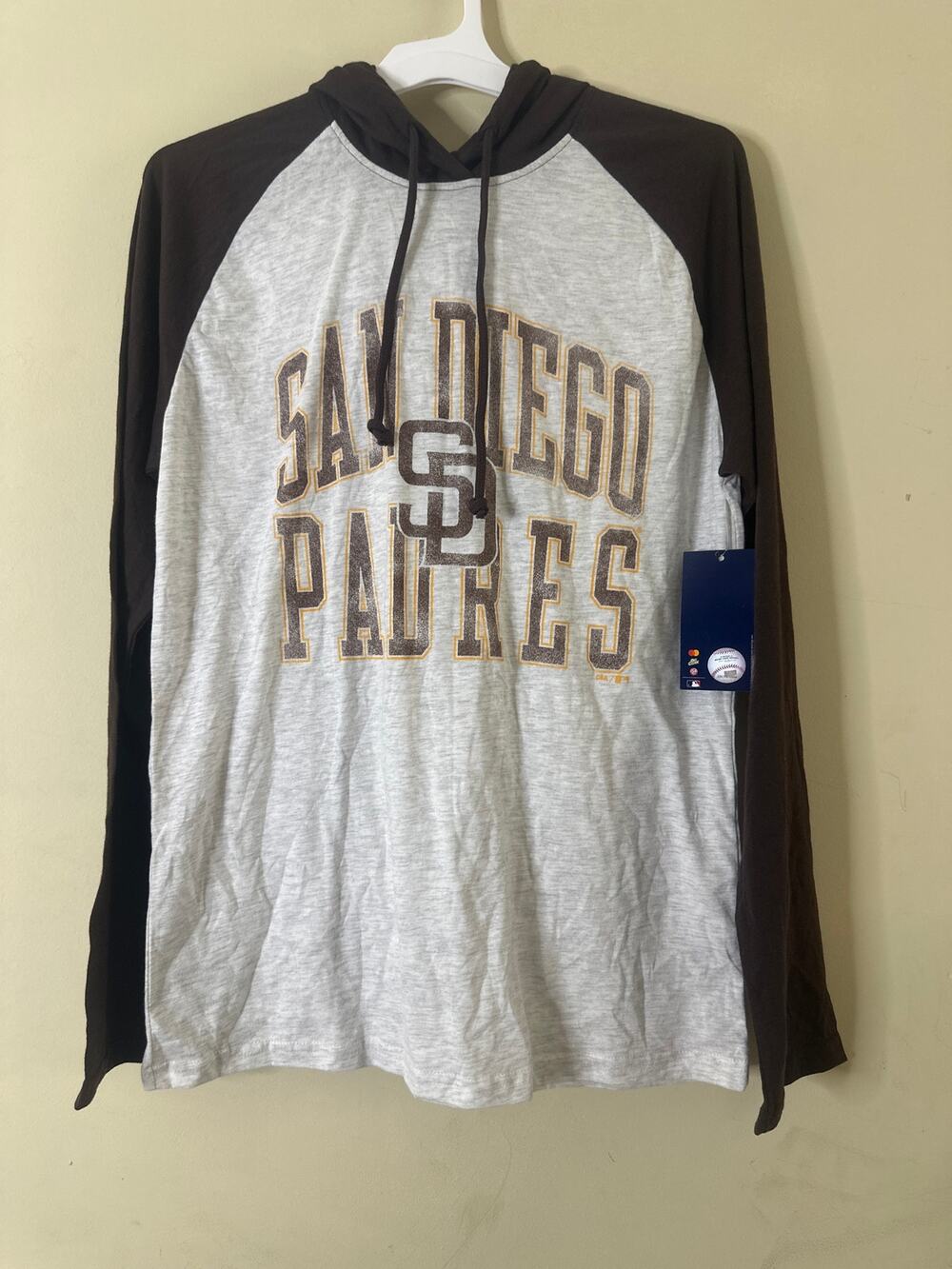 MLB San Diego Padres Men's Ash Hooded Long Sleeve T-Shirt M b